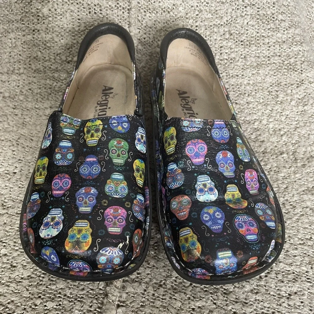 Alegria Debra Orthopedic Shoe Sugar Skulls Black Purple Blue Size 35‎